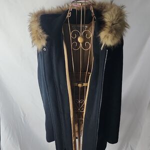 Cashmere Wool Cabin Core Fur Marvin Richards Size L Coat with Hood & Pockets
